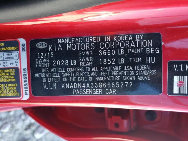 KNADN4A33G6665272 | 2016 KIA rio ex