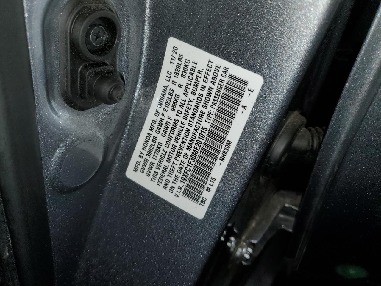 19XFC1F30ME201015 HONDA CIVIC 2021