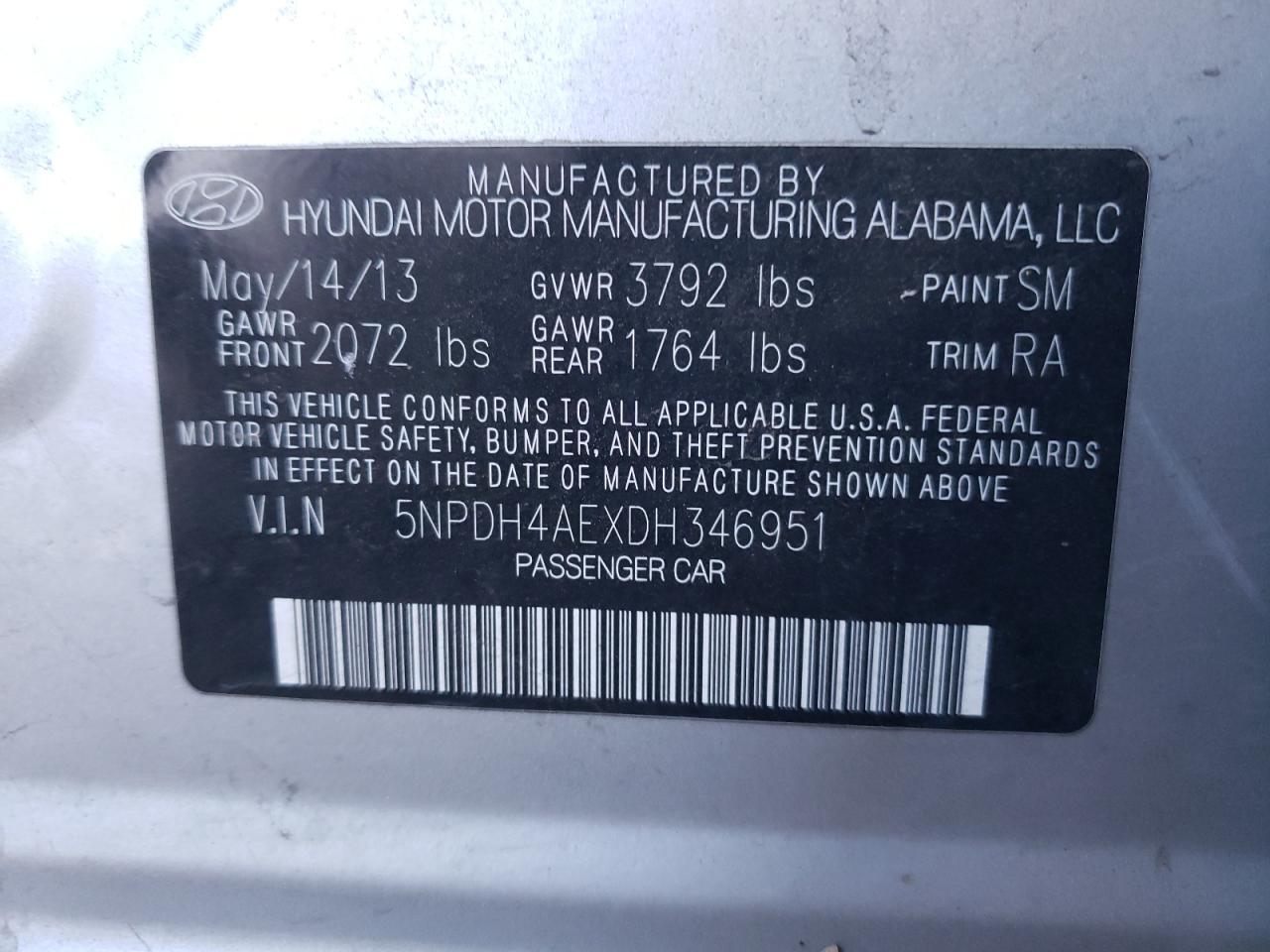 Lot #2193295761 2013 HYUNDAI ELANTRA GL
