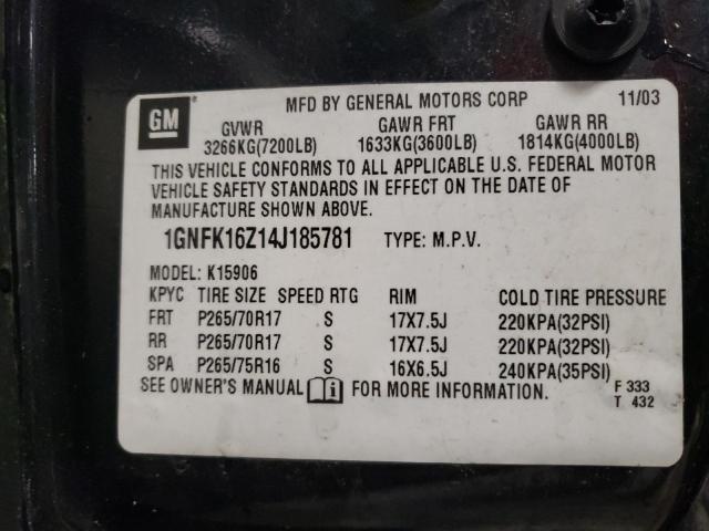 2004 Chevrolet Suburban K1500 VIN: 1GNFK16Z14J185781 Lot: 72209373