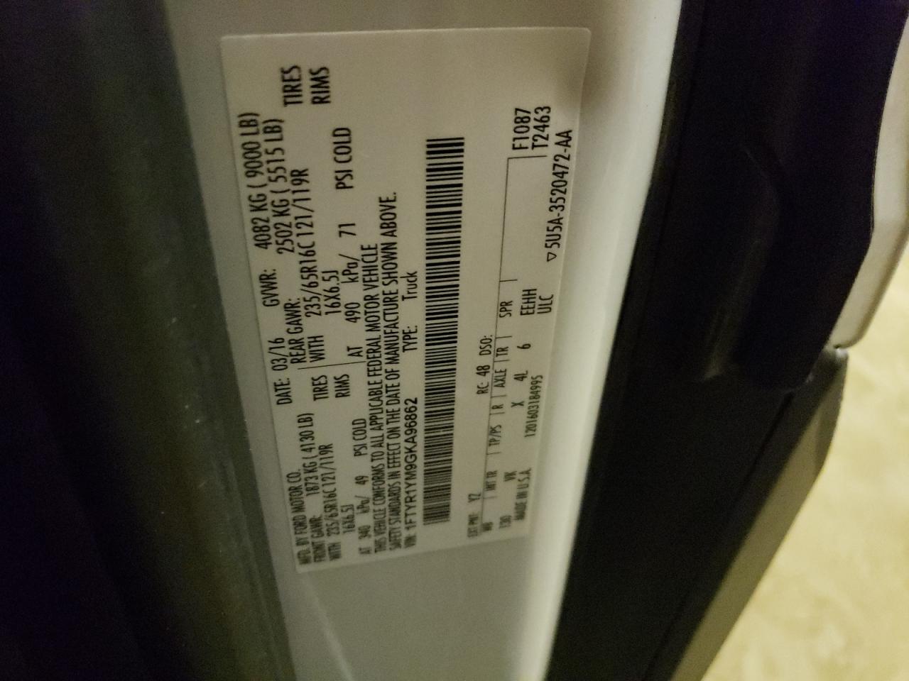 1FTYR1YM9GKA96862 FORD TRANSIT 2016
