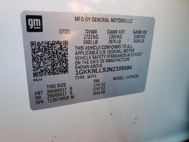 1GKKNLLS3NZ109584 | 2022 GMC ACADIA AT4