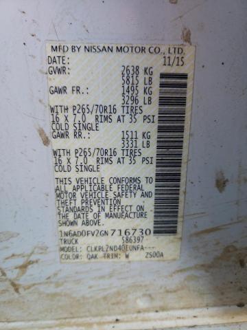 1N6AD0FV2GN716730 Nissan Frontier Sv