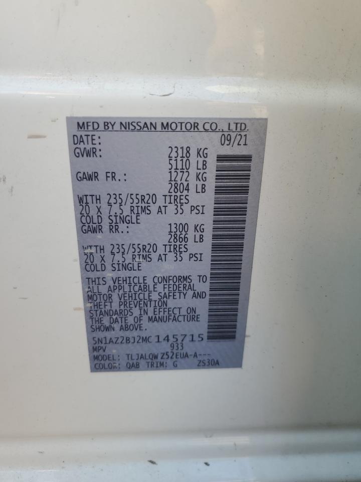 5N1AZ2BJ2MC145715 NISSAN MURANO 2021