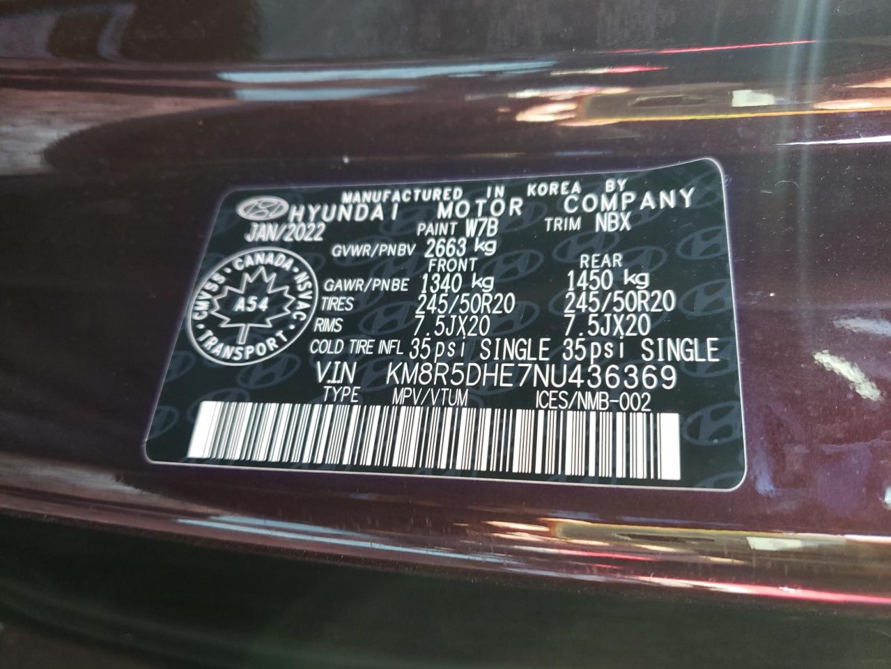 KM8R5DHE7NU436369 2022 Hyundai Palisade Limited