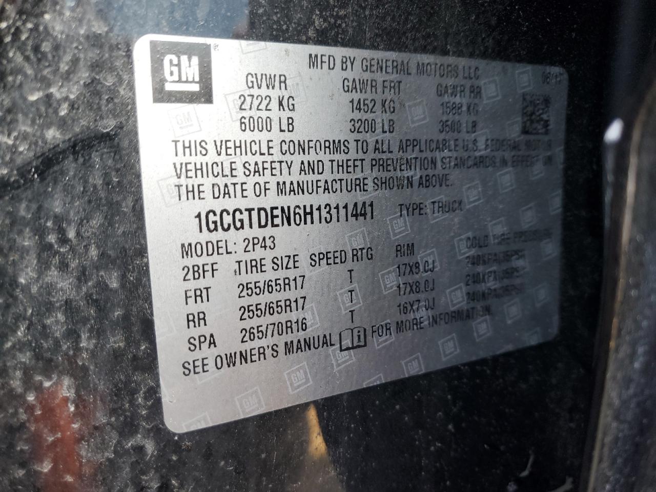 1GCGTDEN6H1311441 CHEVROLET COLORADO 2017