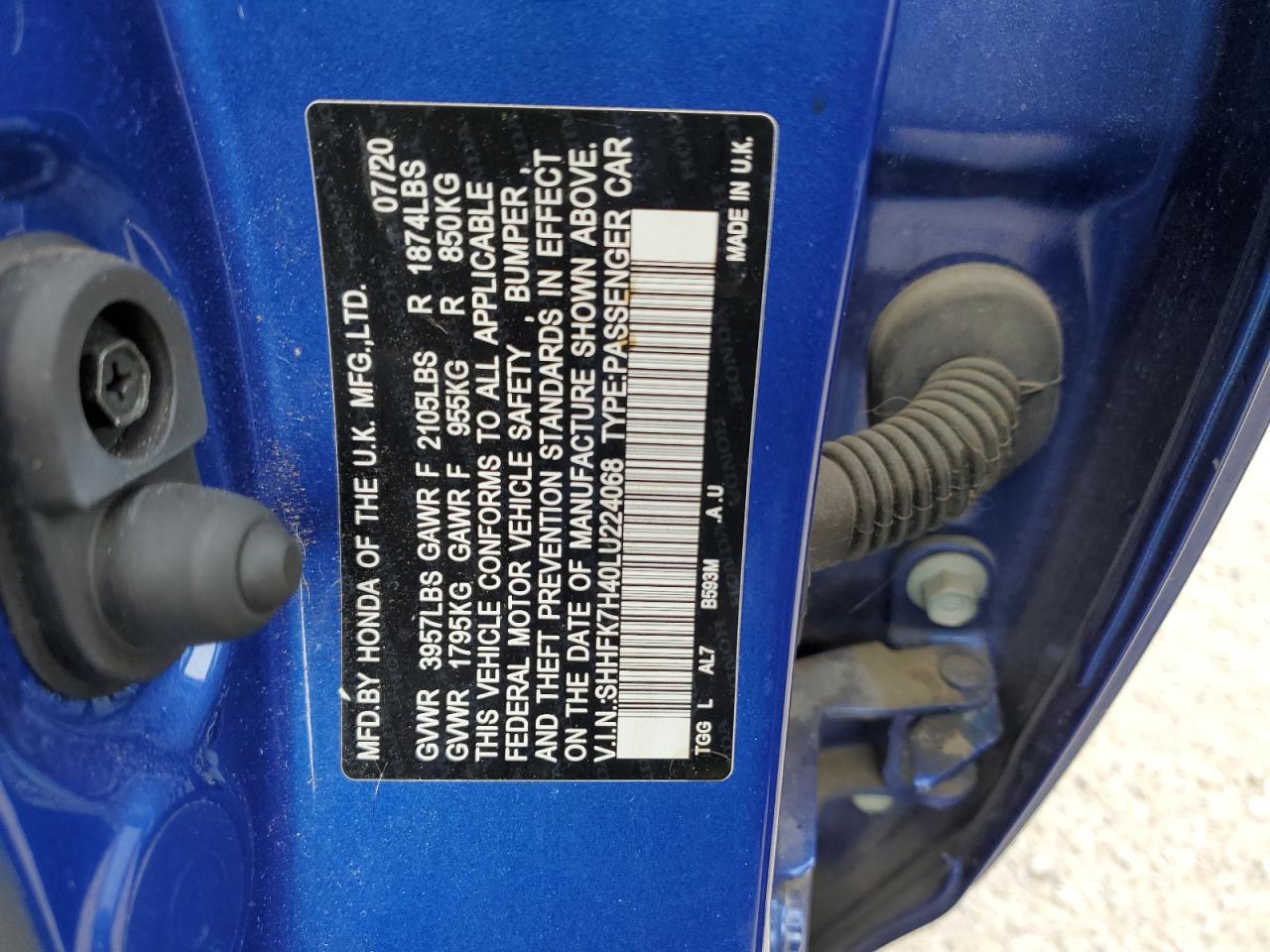 SHHFK7H40LU224068 HONDA CIVIC 2020