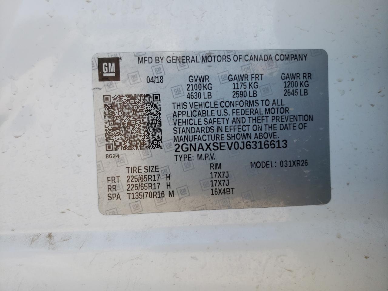 2GNAXSEV0J6316613 CHEVROLET EQUINOX 2018