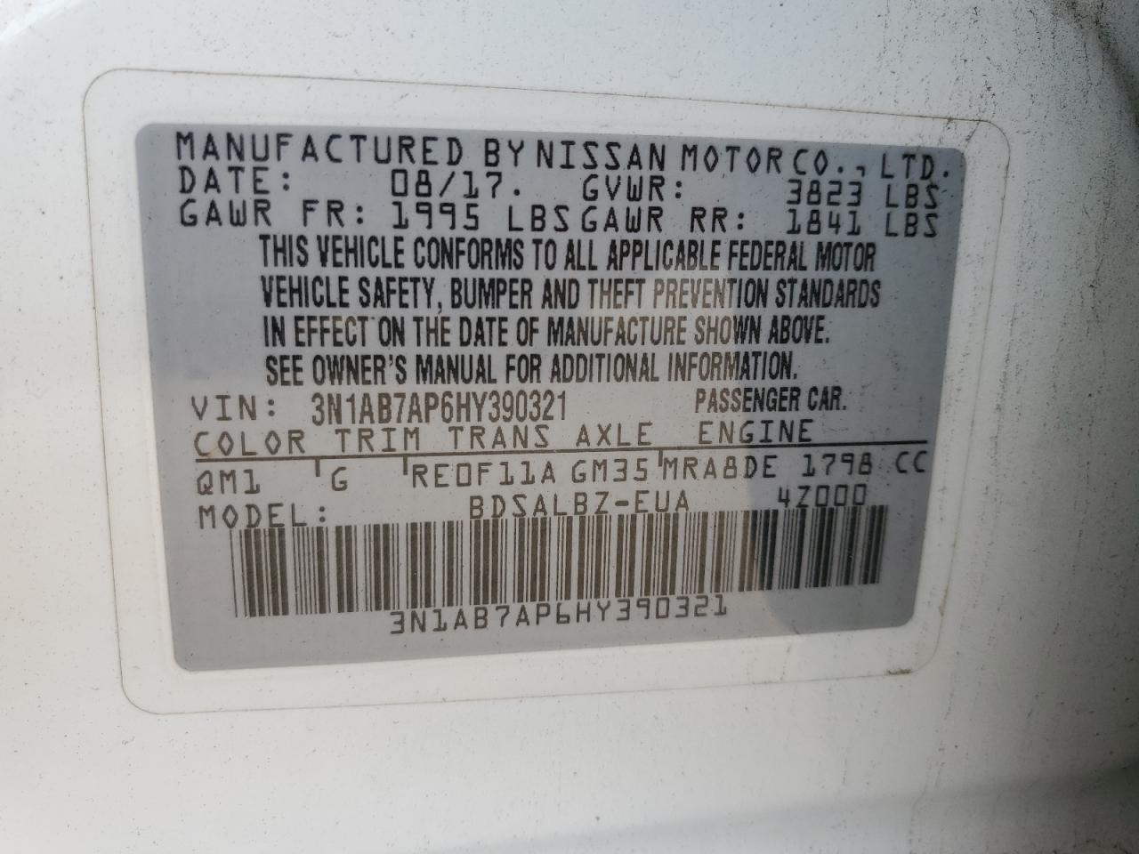 3N1AB7AP6HY390321 NISSAN SENTRA 2017