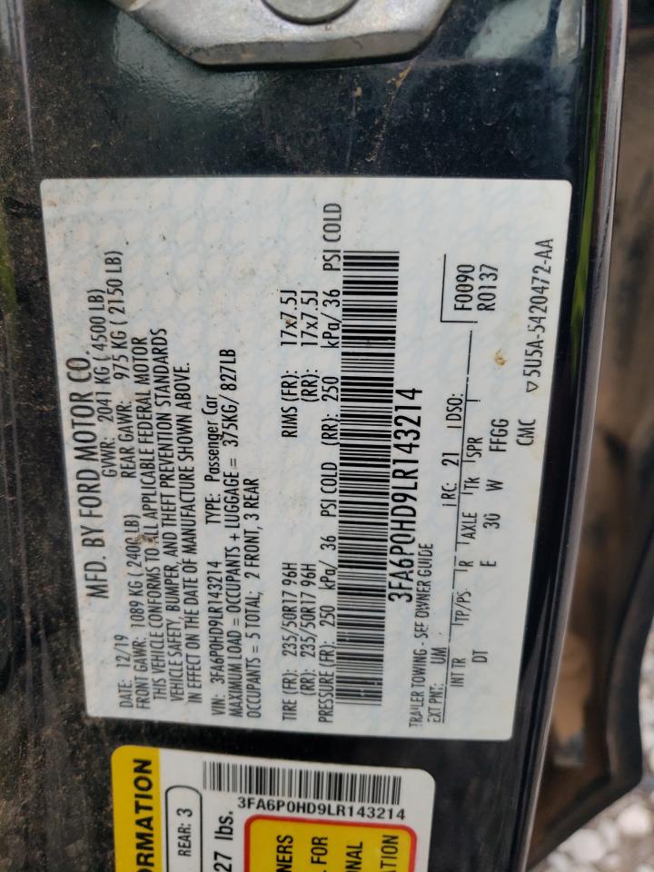 3FA6P0HD9LR143214 FORD FUSION 2020
