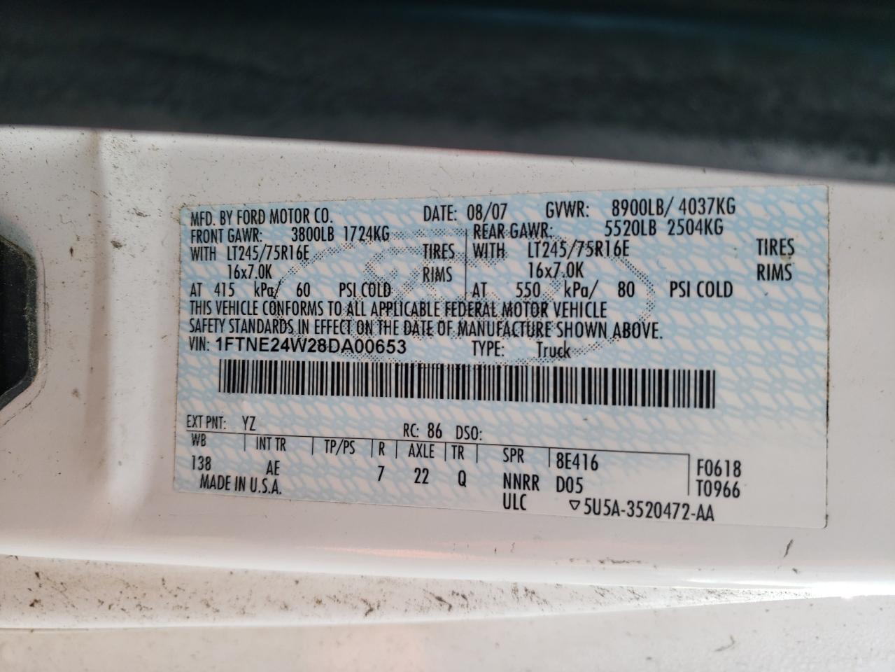 1FTNE24W28DA00653 2008 Ford Econoline E250 Van