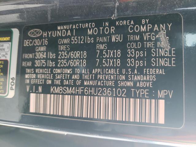 KM8SM4HF6HU236102 Hyundai Santa Fe Se