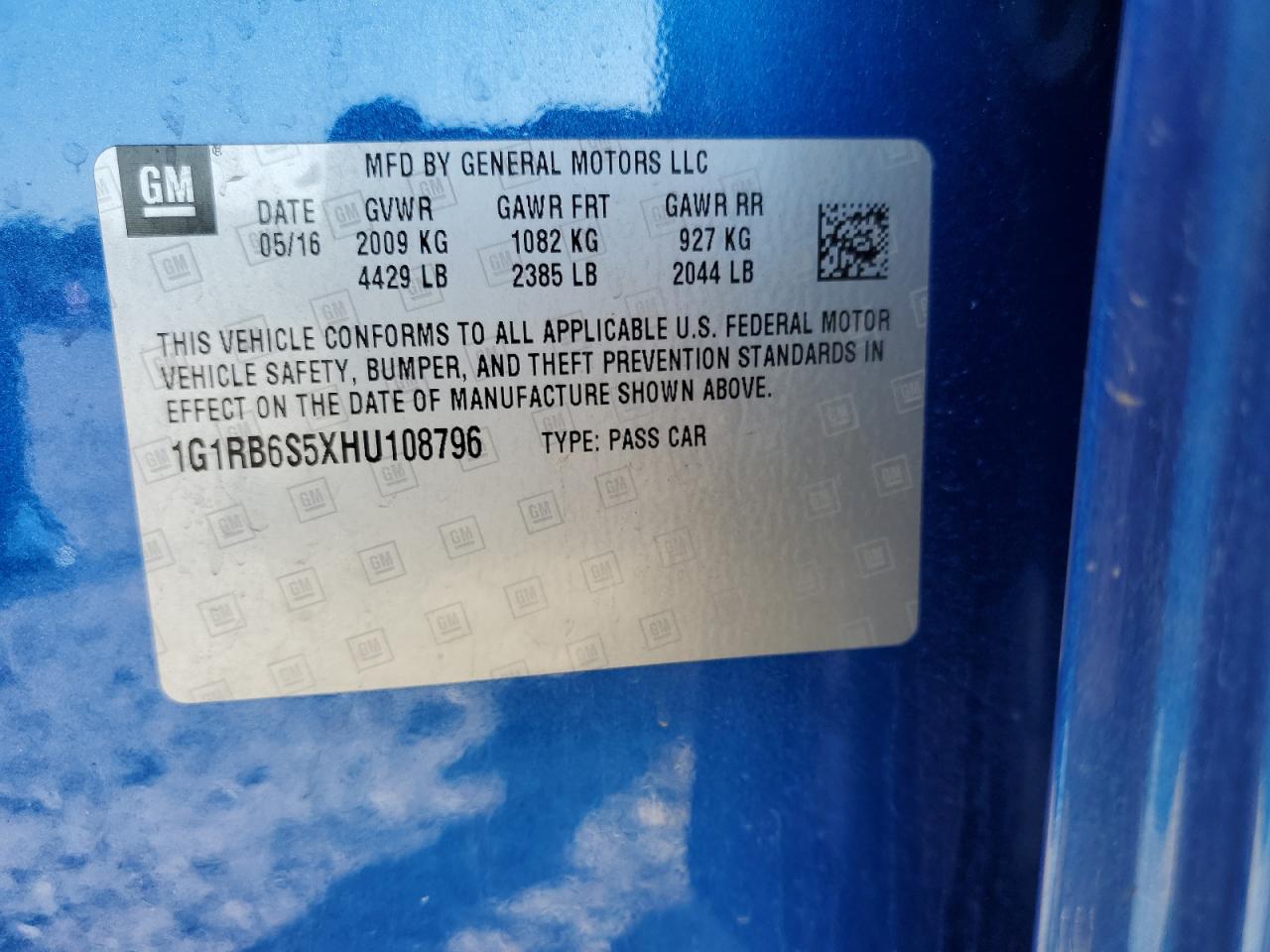 1G1RB6S5XHU108796 CHEVROLET VOLT 2017