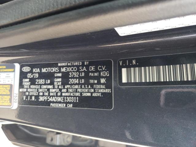 3KPF54AD9KE130311 KIA FORTE EX