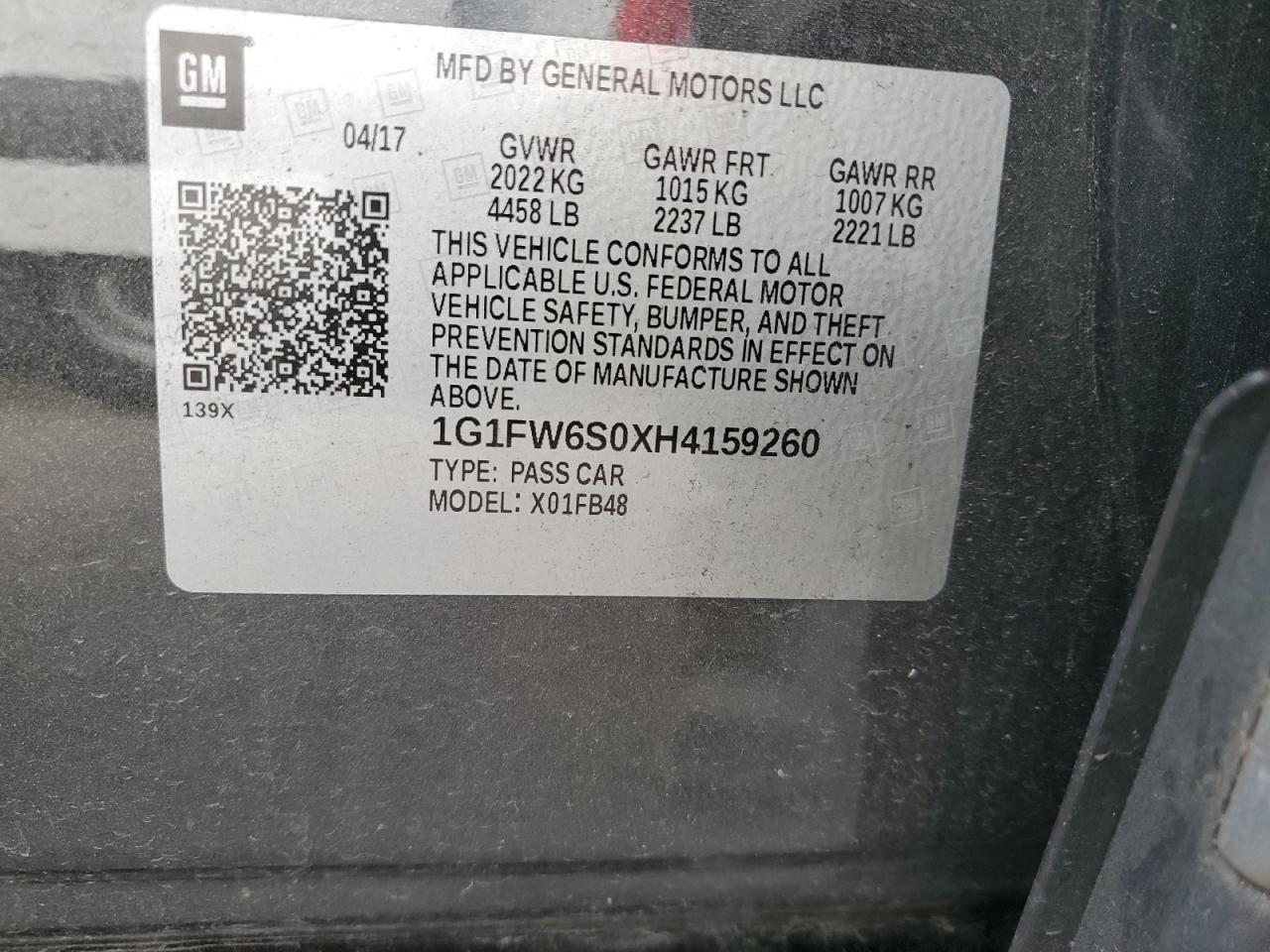 1G1FW6S0XH4159260 CHEVROLET BOLT 2017