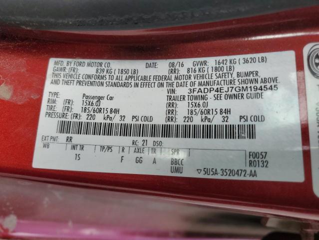 2016 FORD FIESTA 3FADP4EJ7GM194545