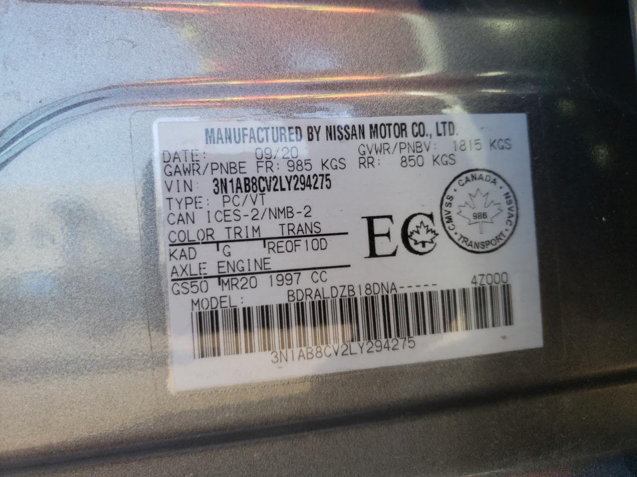 3N1AB8CV2LY294275 NISSAN SENTRA 2020