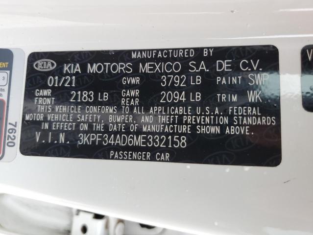 3KPF34AD6ME332158 | 2021 KIA FORTE GT L