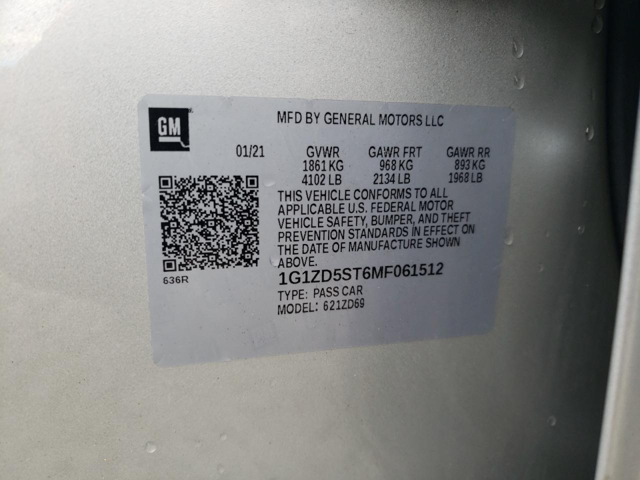 1G1ZD5ST6MF061512 CHEVROLET MALIBU 2021