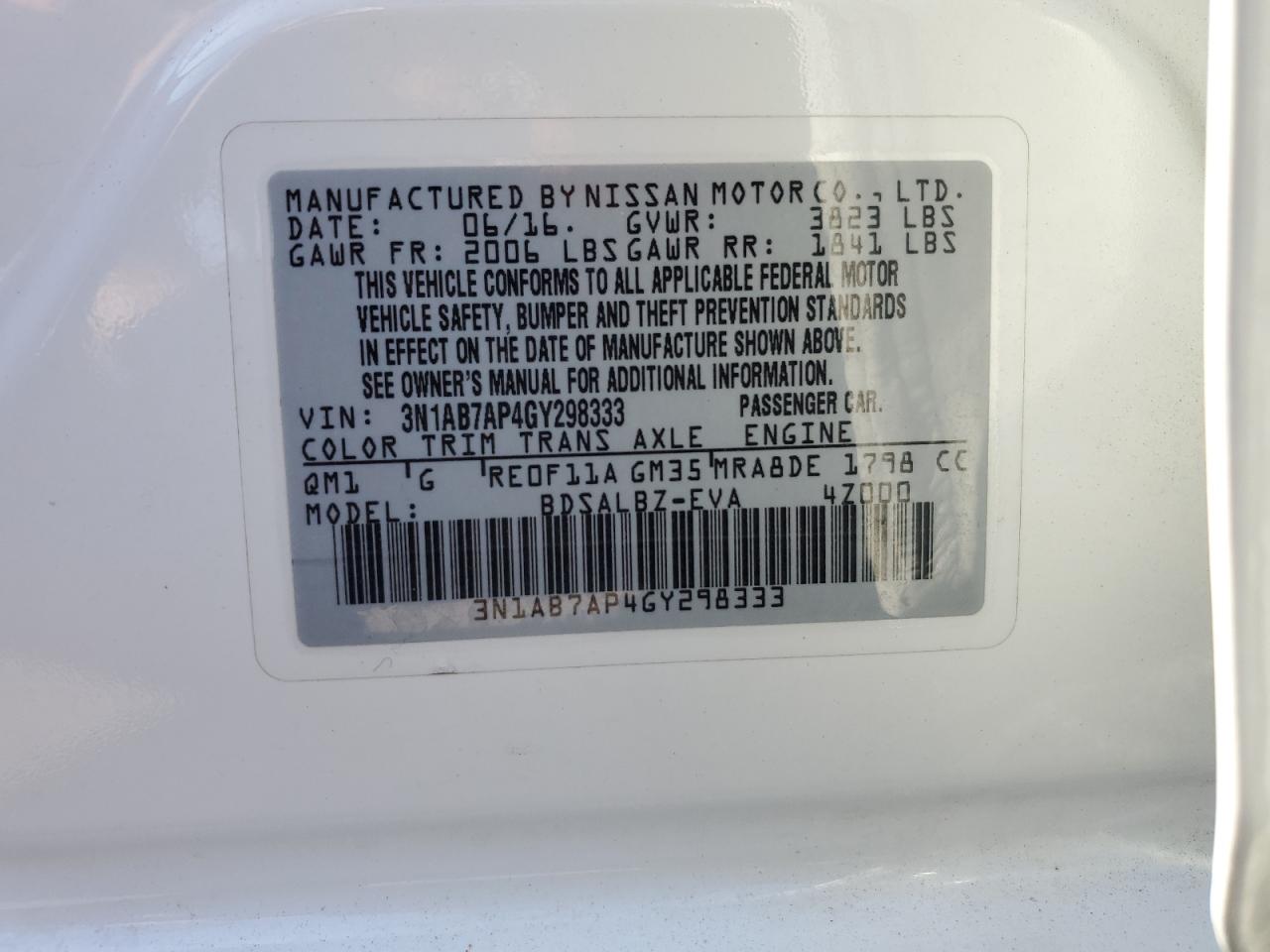 3N1AB7AP4GY298333 NISSAN SENTRA 2016
