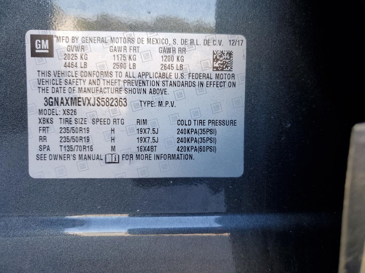 3GNAXMEVXJS582363 CHEVROLET EQUINOX 2018