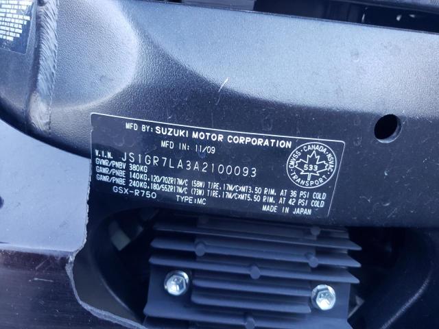 2010 SUZUKI GSX750 R JS1GR7LA3A2100093