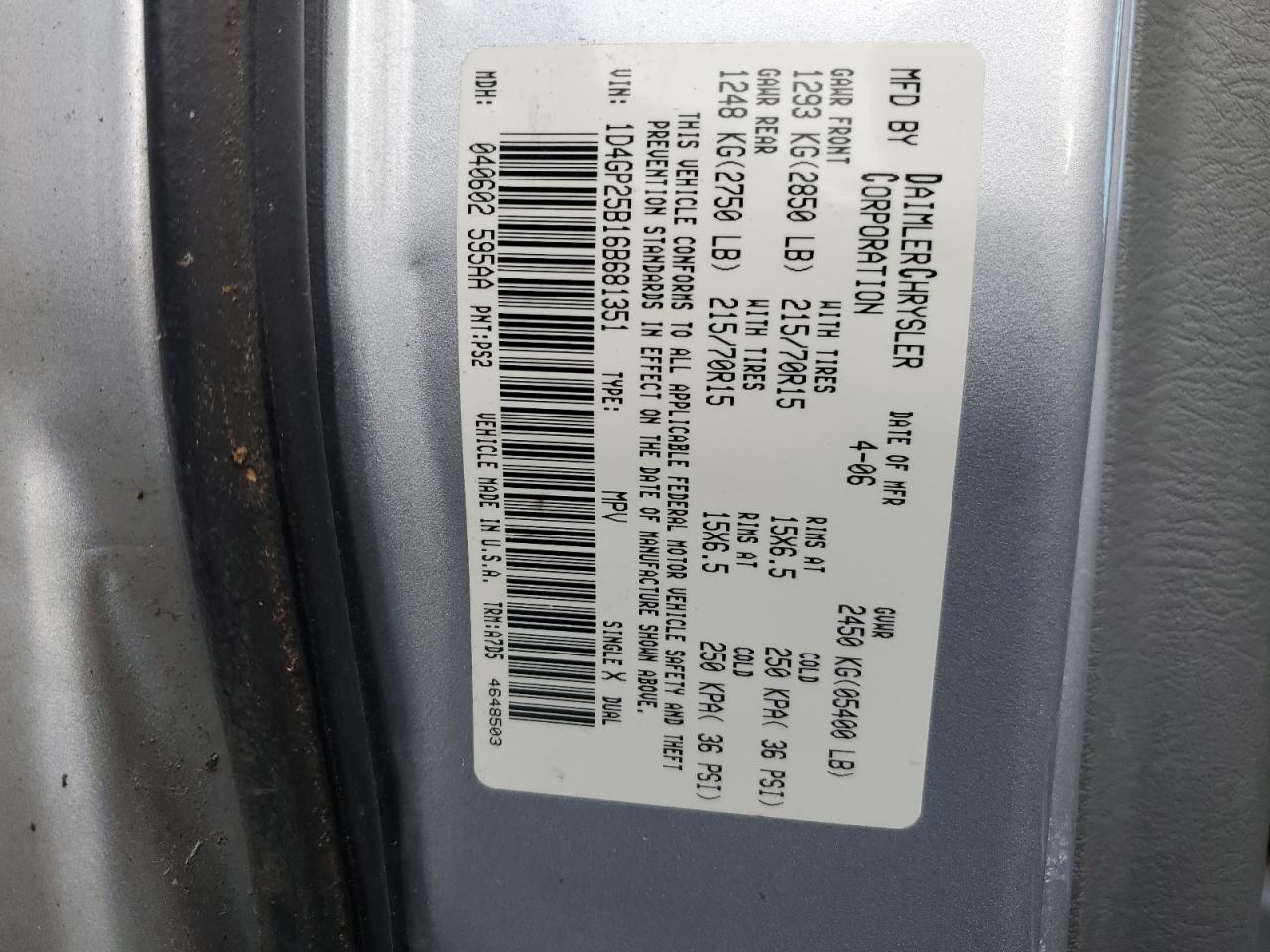 1D4GP25B16B681351 2006 Dodge Caravan Se