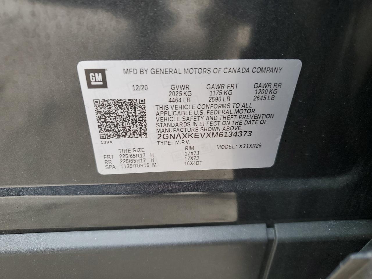 2GNAXKEVXM6134373 CHEVROLET EQUINOX 2021