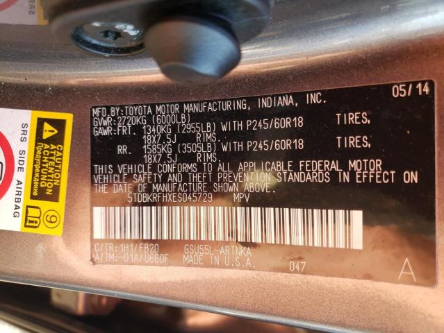 VIN 5TDBKRFHXES045729 2014 Toyota Highlander, LE no.12