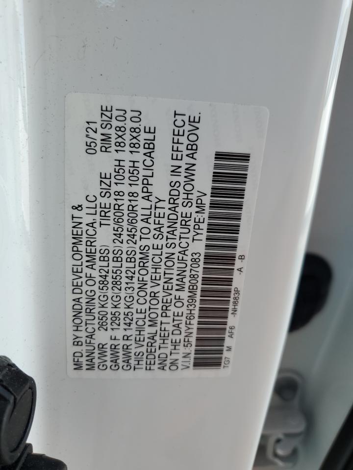 5FNYF6H39MB087083 HONDA PILOT 2021