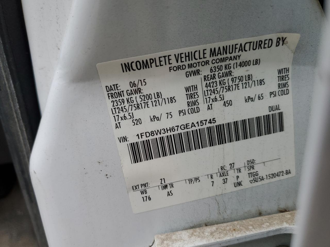 1FD8W3H67GEA15745 FORD F350 2016