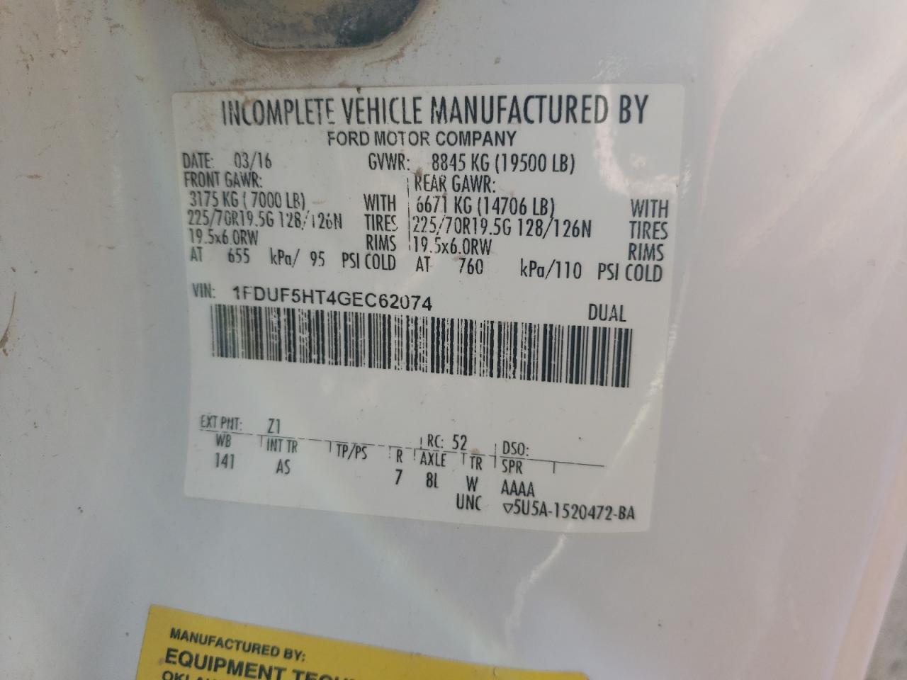 1FDUF5HT4GEC62074 FORD F550 2016