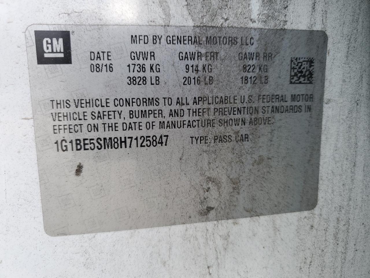 1G1BE5SM8H7125847 CHEVROLET CRUZE 2017