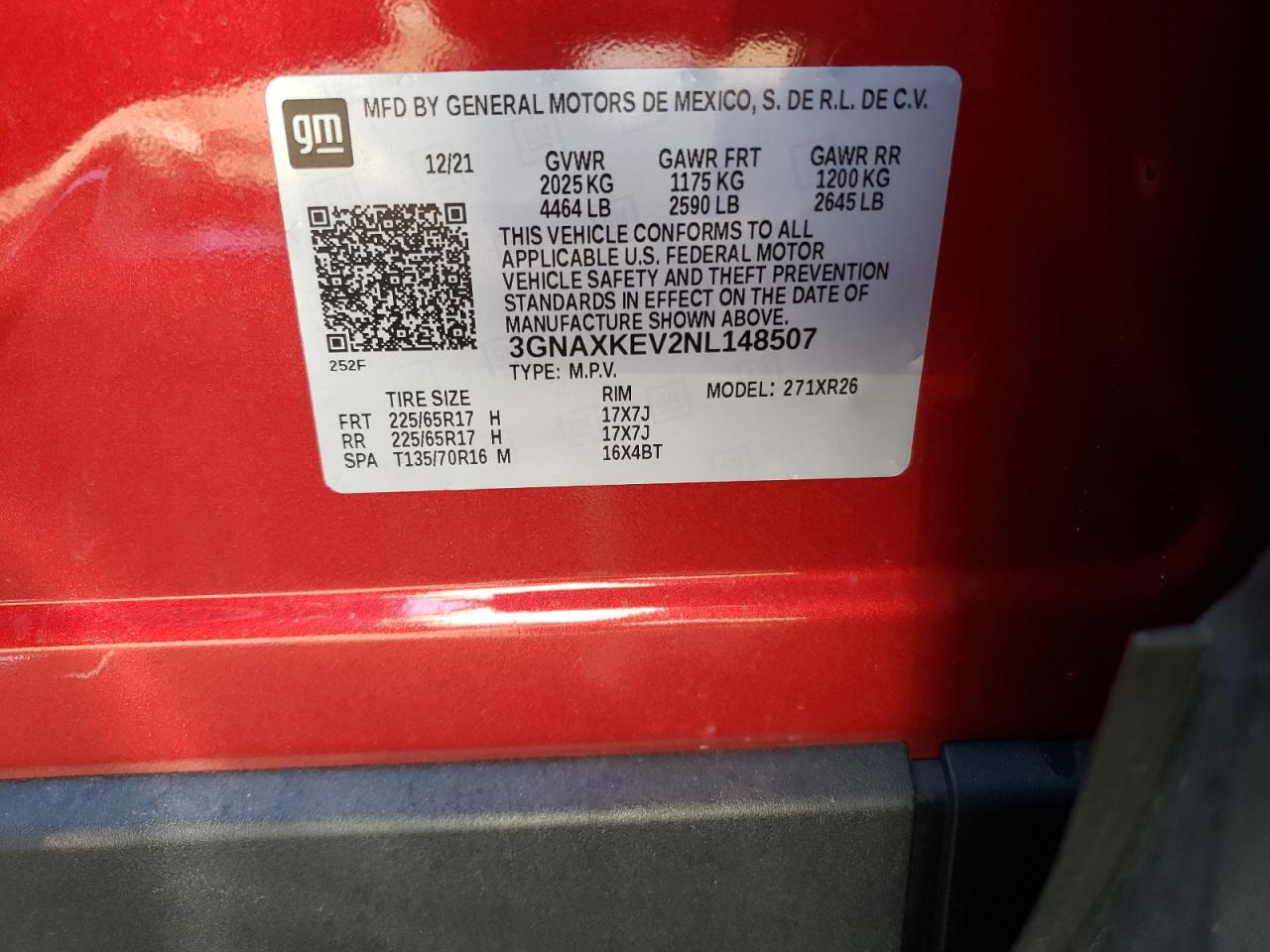 3GNAXKEV2NL148507 CHEVROLET EQUINOX 2022