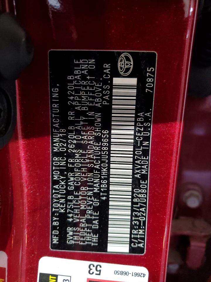 4T1B61HK0JU589656 TOYOTA CAMRY 2018