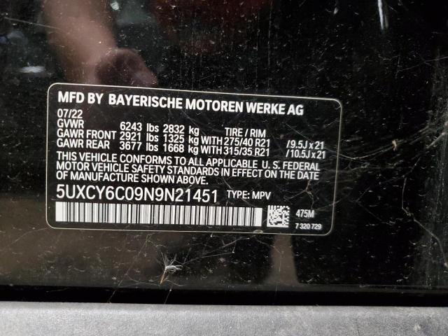 2022 BMW X6 xDrive40I VIN: 5UXCY6C09N9N21451 Lot: 72708383