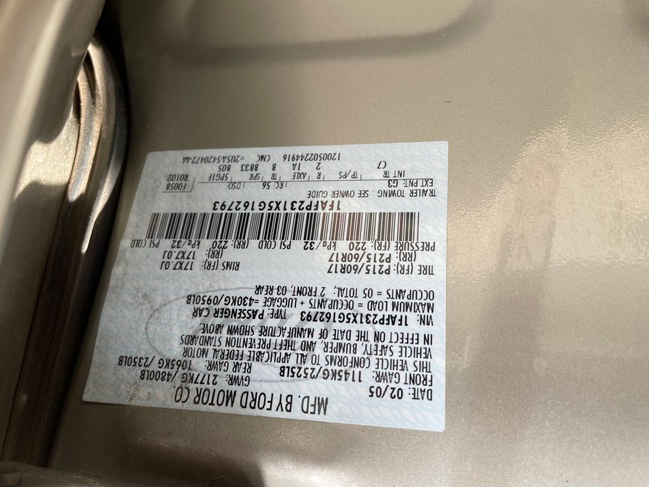 1FAFP231X5G162793 2005 Ford Five Hundred Se