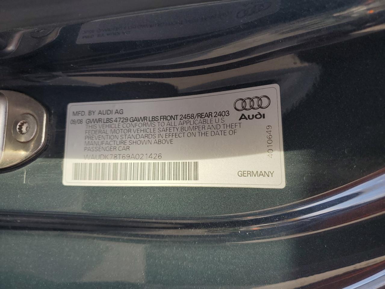 WAUDK78T69A021426 2009 Audi A5 Quattro