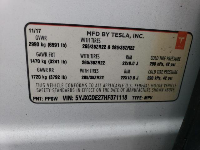 5YJXCDE27HF071118 Tesla MODEL X
