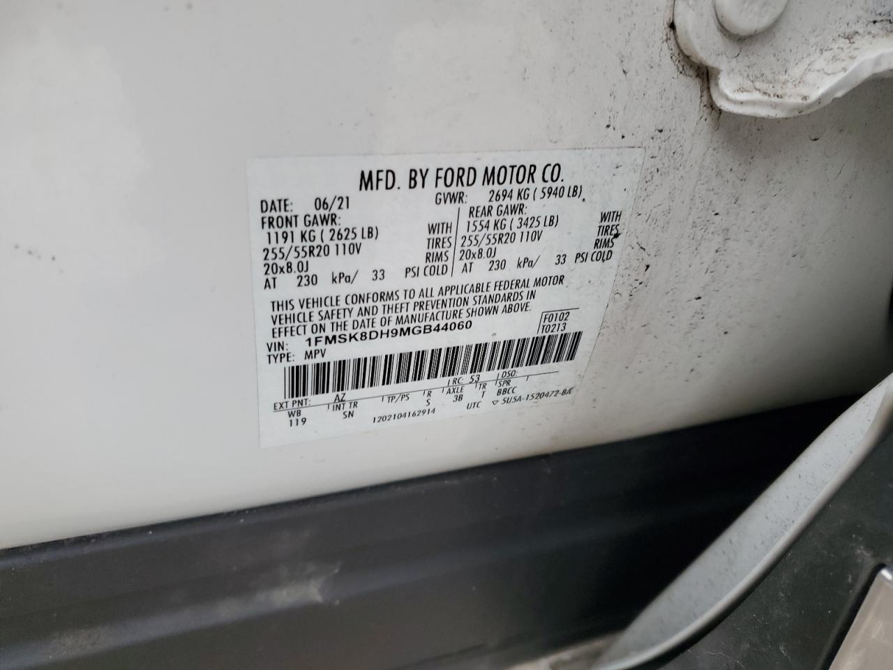 1FMSK8DH9MGB44060 FORD EXPLORER 2021