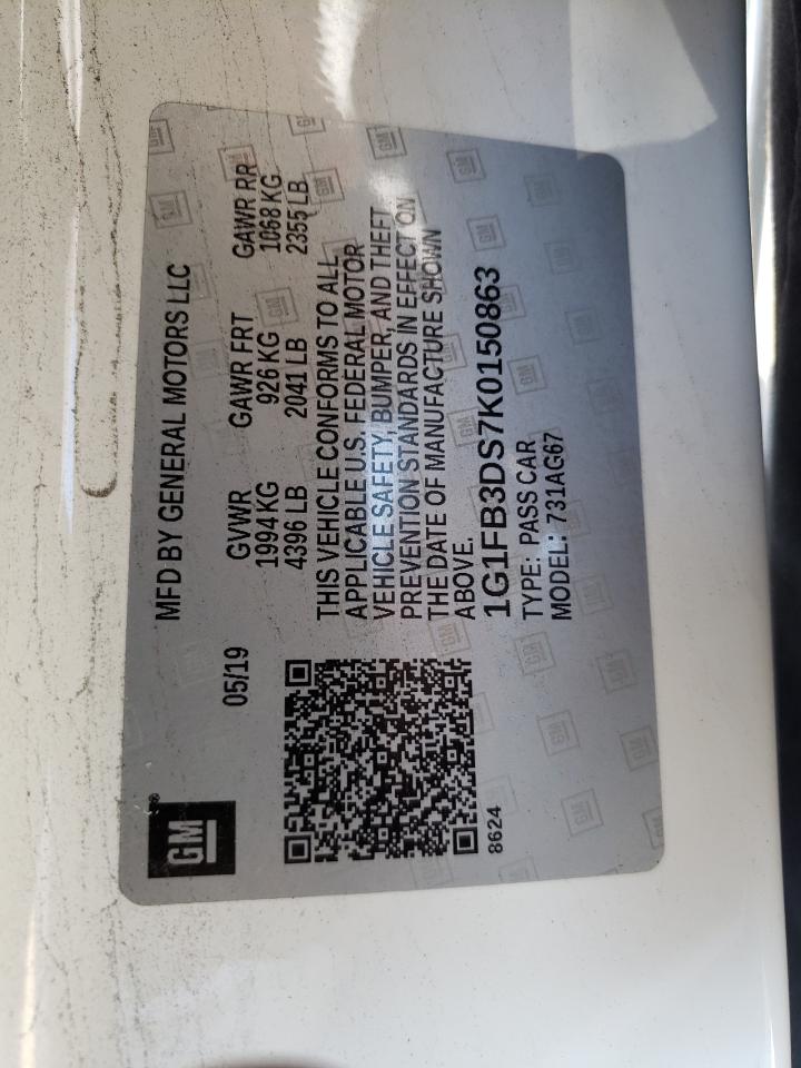 1G1FB3DS7K0150863 CHEVROLET CAMARO 2019