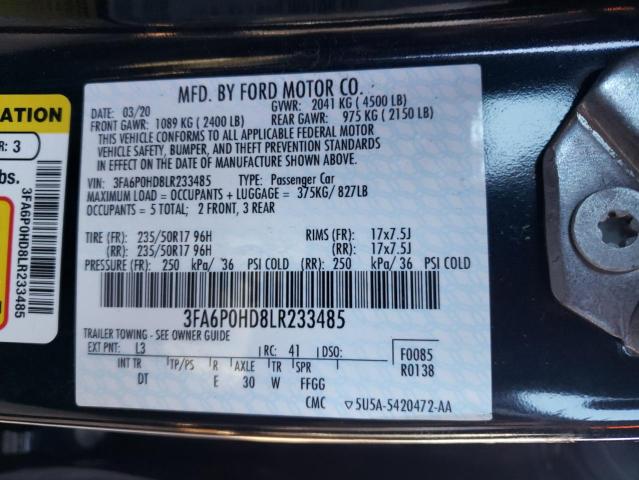 VIN 3FA6P0HD8LR233485 2020 Ford Fusion, SE no.12