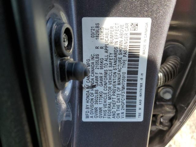 2HGFC1F37MH705910 | 2021 HONDA CIVIC EX