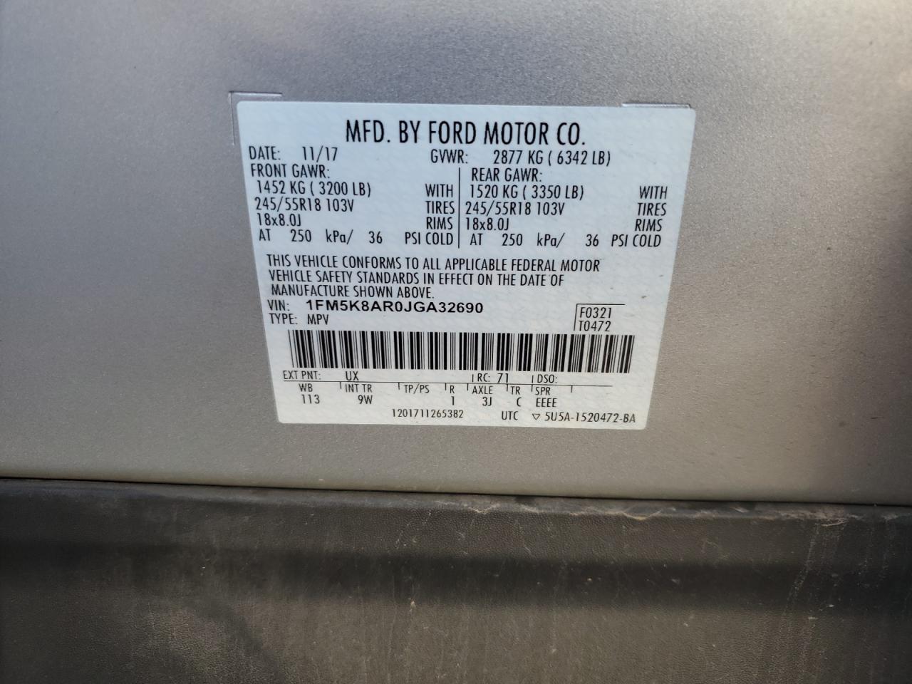 1FM5K8AR0JGA32690 FORD EXPLORER 2018