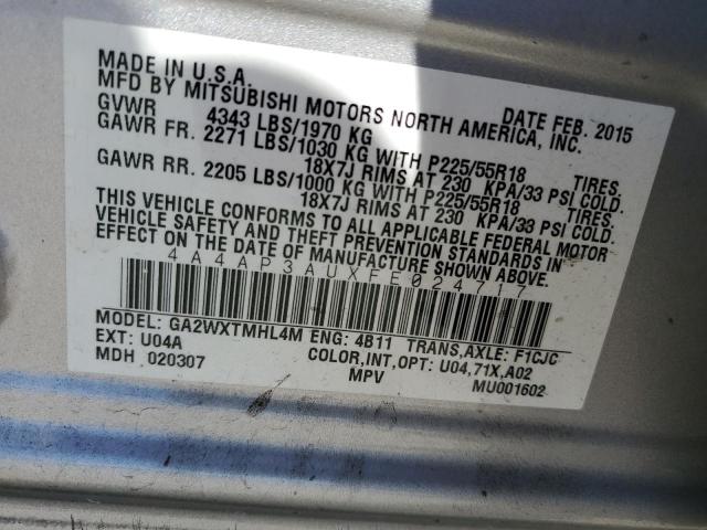4A4AP3AUXFE024717 Mitsubishi Outlander Sport Es