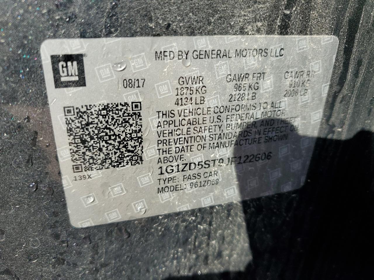 1G1ZD5ST9JF122606 CHEVROLET MALIBU 2018