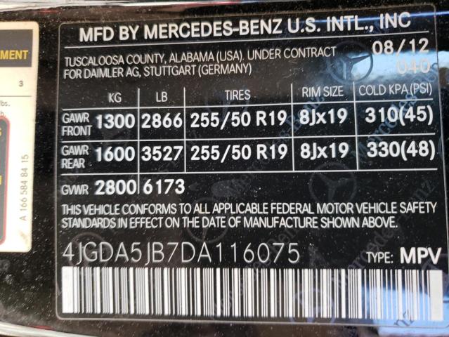 VIN 4JGDA5JB7DA116075 2013 Mercedes-Benz ML-Class, 350 no.14