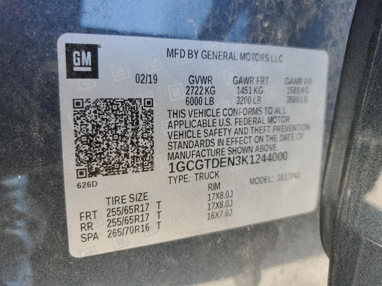 1GCGTDEN3K1244000 CHEVROLET COLORADO 2019