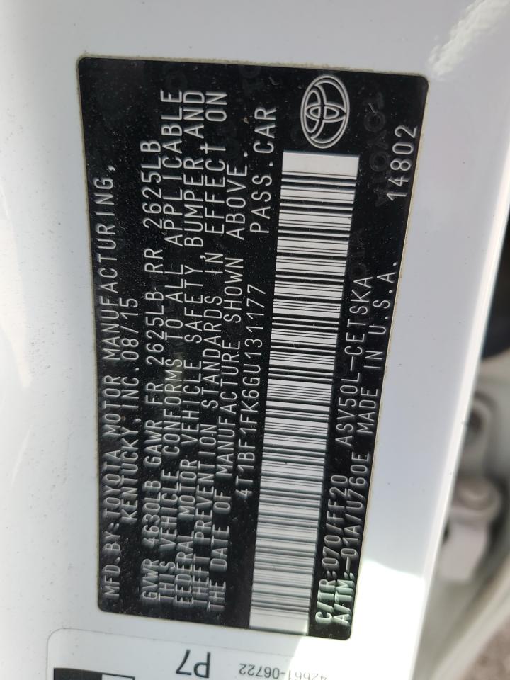 4T1BF1FK6GU131177 TOYOTA CAMRY 2016