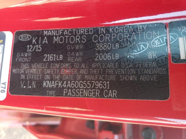 KNAFK4A60G5579631 | 2016 KIA FORTE LX